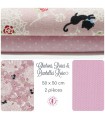 Coupons "Chatons, Roses & Dentelles" - Coton/Lin - Rose - 50 x 50 cm - 2 pièces