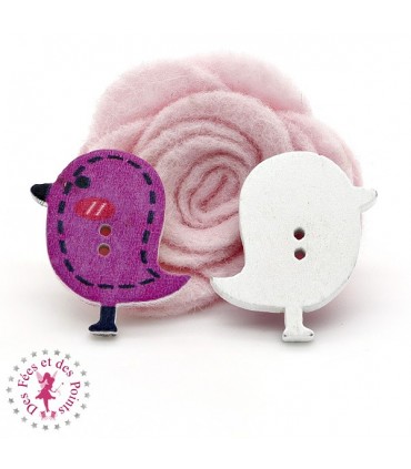 Boutons en bois "Oiseau" - Prune