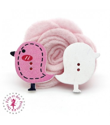 Boutons en bois "Oiseau" - Rose