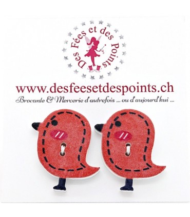 Boutons en bois "Oiseau" - Brique