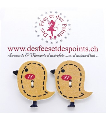 Boutons en bois "Oiseau" - Miel
