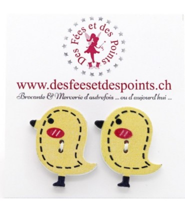 Boutons en bois "Oiseau" - Jaune