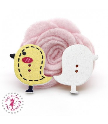 Boutons en bois "Oiseau" - Jaune