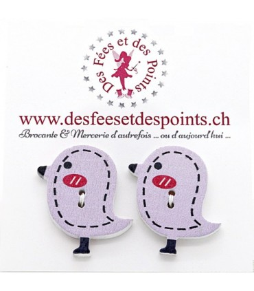 Boutons en bois "Oiseau" - Mauve clair