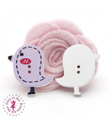 Boutons en bois "Oiseau" - Mauve clair