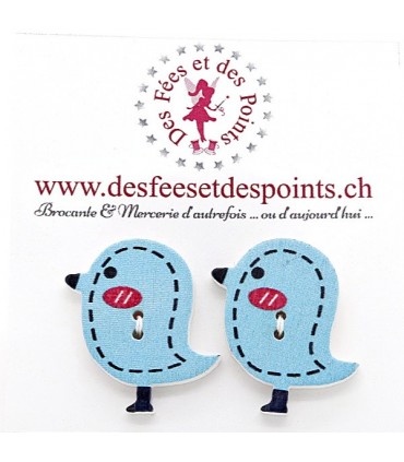 Boutons en bois "Oiseau" - Turquoise