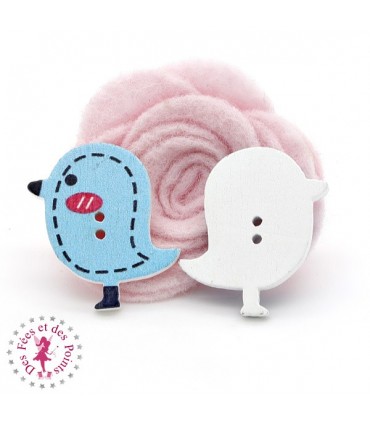 Boutons en bois "Oiseau" - Turquoise