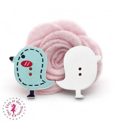 Boutons en bois "Oiseau" - Vert d'eau