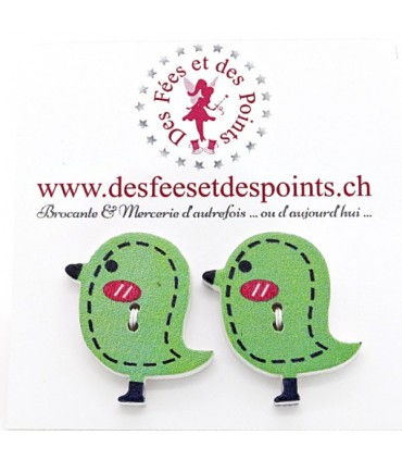 Boutons en bois "Oiseau" - Vert