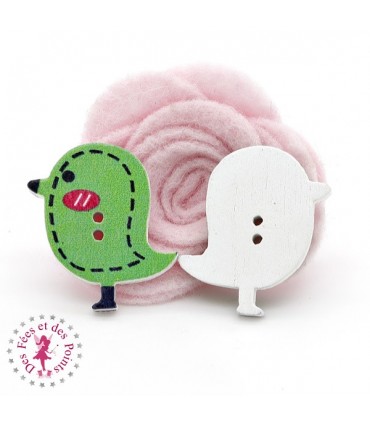 Boutons en bois "Oiseau" - Vert