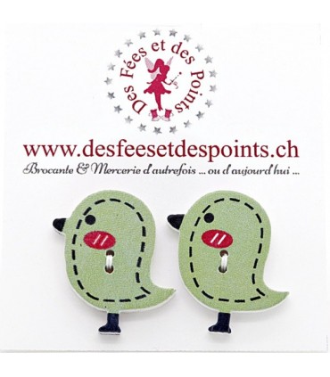 Boutons en bois "Oiseau" - Pistache