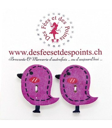 Boutons en bois "Oiseau" - Prune