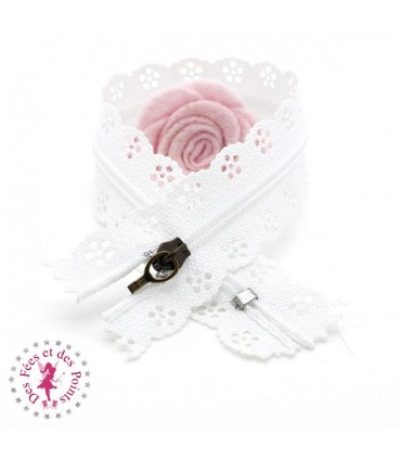 Fermeture éclair dentelle avec crochet 20/25 cm - Blanc
