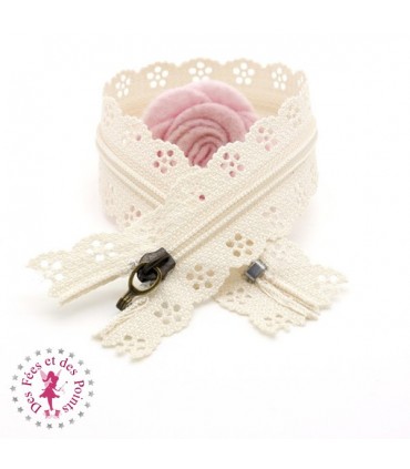 Fermeture éclair dentelle avec crochet 20/25 cm - Ivoire