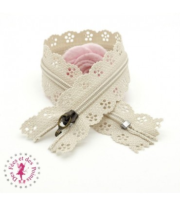 Fermeture éclair dentelle avec crochet 20/25 cm - Beige
