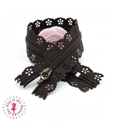 Fermeture éclair dentelle avec crochet 20/25 cm - Chocolat