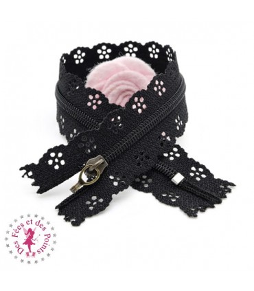 Fermeture éclair dentelle avec crochet 20/25 cm - Noir