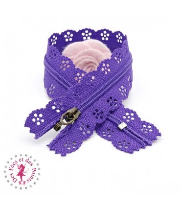 Fermeture éclair dentelle avec crochet 20/25 cm - Violet
