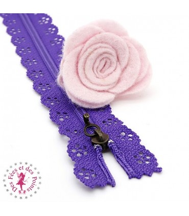 Fermeture éclair dentelle avec crochet 20/25 cm - Violet