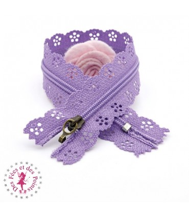 Fermeture éclair dentelle avec crochet 20/25 cm - Mauve
