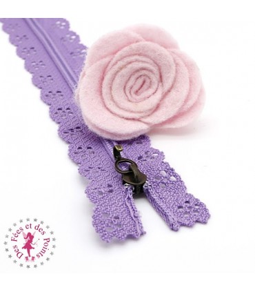 Fermeture éclair dentelle avec crochet 20/25 cm - Mauve