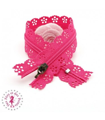 Fermeture éclair dentelle avec crochet 20/25 cm - Fuchsia
