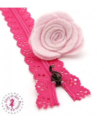 Fermeture éclair dentelle avec crochet 20/25 cm - Fuchsia