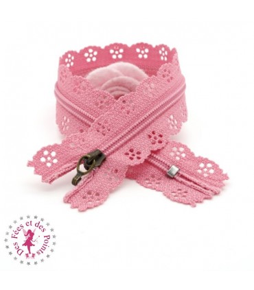 Fermeture éclair dentelle avec crochet 20/25 cm - Rose