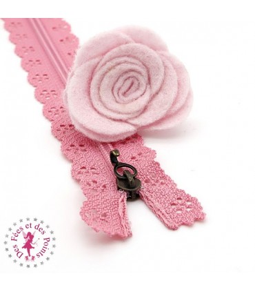 Fermeture éclair dentelle avec crochet 20/25 cm - Rose