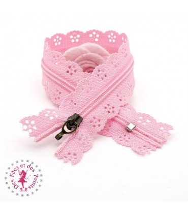 Fermeture éclair dentelle avec crochet 20/25 cm - Rose clair