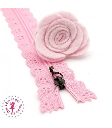 Fermeture éclair dentelle avec crochet 20/25 cm - Rose clair