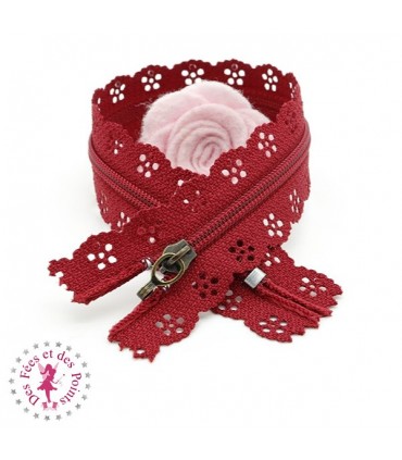 Fermeture éclair dentelle avec crochet 20/25 cm - Rouge foncé