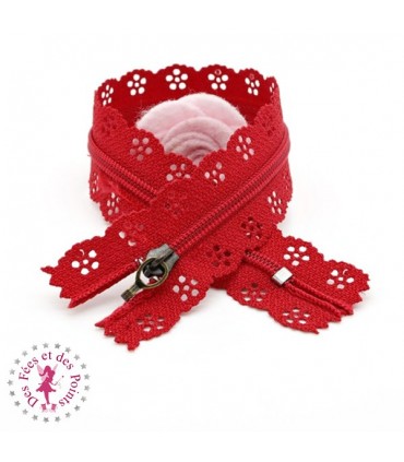 Fermeture éclair dentelle avec crochet 20/25 cm - Rouge