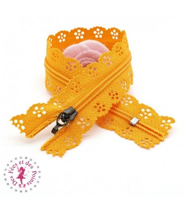 Fermeture éclair dentelle avec crochet 20/25 cm - Orange