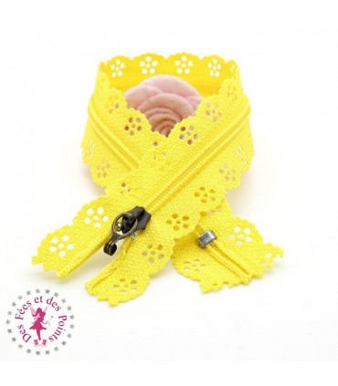 Fermeture éclair dentelle avec crochet 20/25 cm - Jaune Soleil