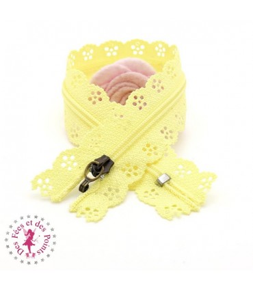 Fermeture éclair dentelle avec crochet 20/25 cm - Jaune