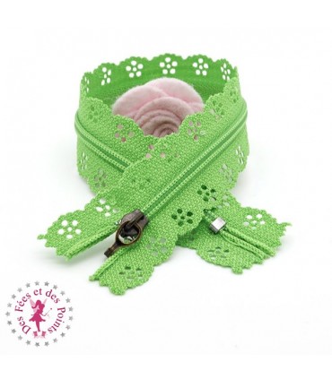 Fermeture éclair dentelle avec crochet 20/25 cm - Vert Grenouille