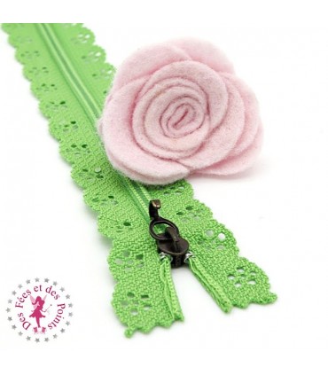 Fermeture éclair dentelle avec crochet 20/25 cm - Vert Grenouille