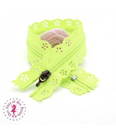 Fermeture éclair dentelle avec crochet 20/25 cm - Vert Flashy