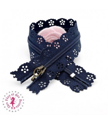 Fermeture éclair dentelle avec crochet 20/25 cm - Bleu Marine