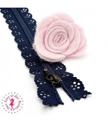 Fermeture éclair dentelle avec crochet 20/25 cm - Bleu Marine