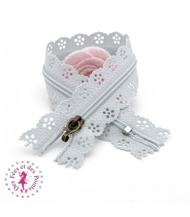 Fermeture éclair dentelle avec crochet 20/25 cm - Bleu Gris