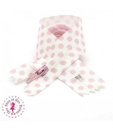 Fermeture éclair fantaisie à pois - 20 cm - Rose