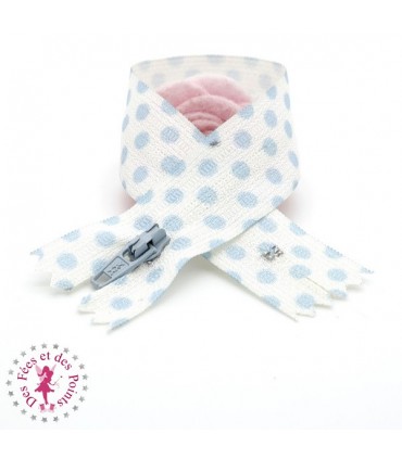 Fermeture éclair fantaisie à pois - 20 cm - Bleu