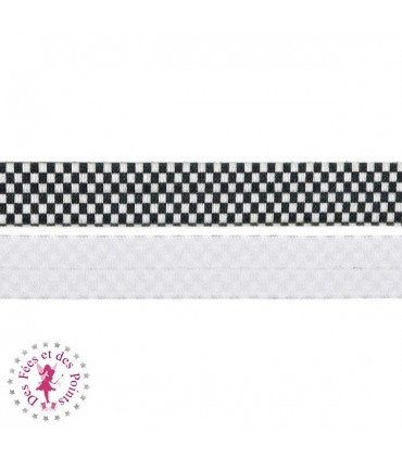 Elastique ruban - Carreaux - Noir & Blanc - 15 mm
