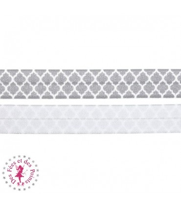 Elastique ruban - Losanges - Gris & Blanc - 16 mm