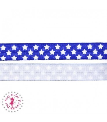 Elastique ruban - Etoiles - Bleu - 15 mm