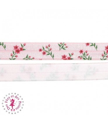 Elastique ruban - Fleurs - Rose - 15 mm