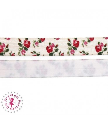 Elastique ruban - Fleurs - Beige - 15 mm