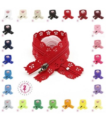 Fermeture éclair dentelle avec crochet - 20 ou 25 cm - 24 couleurs